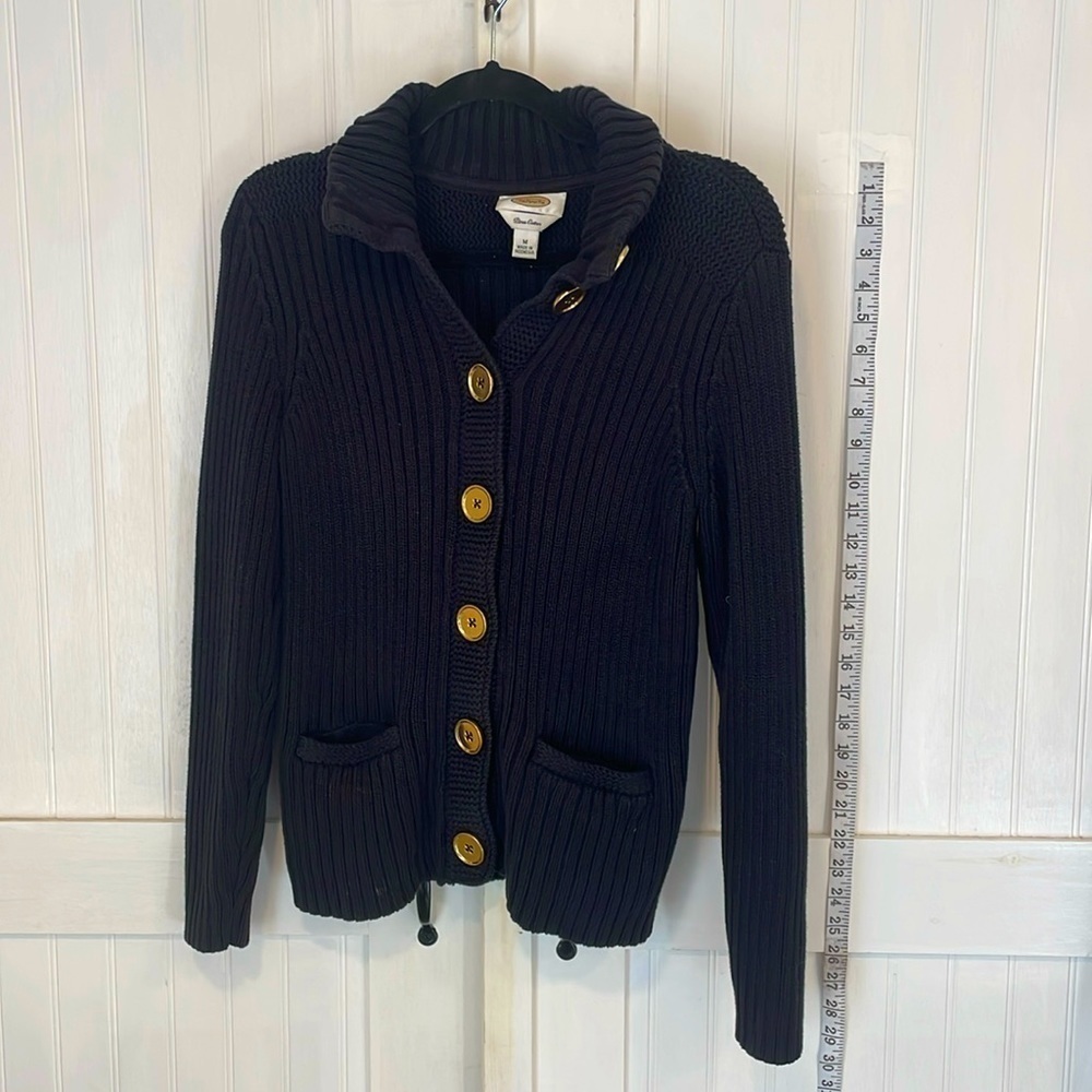 Talbots Pina cotton, dark navy blue, button up sweater with front pocket size M